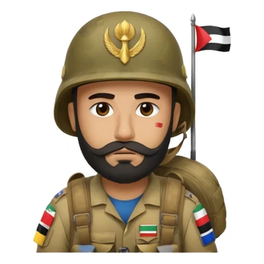 A very tired and sad, swarthy Iraqi soldier with a beard, an Iraqi flag on his helmet, a sad expression and bags under his eyes sticker