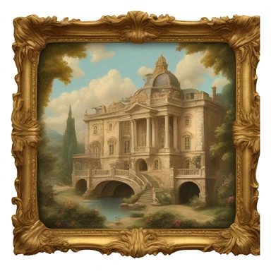 highly detailed vintage rococo scenic painting sticker