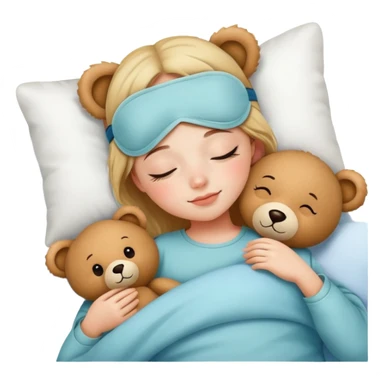 A girl Wearing a cute sleep mask is sleeping with a teddy sticker
