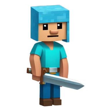 Create an Emote of a family guy minecraft steve with a diamond sword in his hands in Disney Pixar Style looking to the side. Add a plain background. Only show his head. sticker