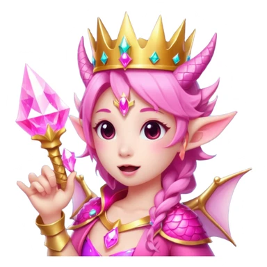 cute pink dragon queen shooting pink energy beam from mouth, magical light, sparkles, epic kawaii style, crown, transparent background, twitch badge sticker