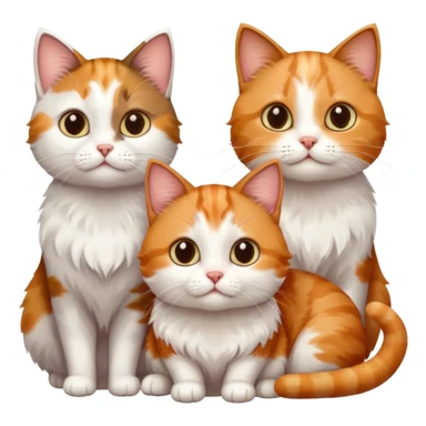 3 small cats different colours including brown tabby and white, light patchy calico, and ginger and white sticker