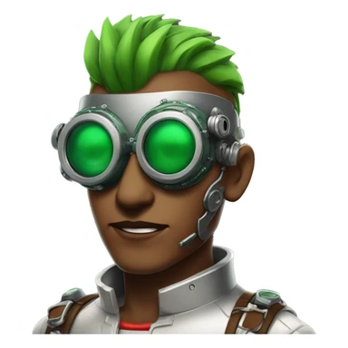 Male cyborg with red Mohawk and green steampunk goggles sticker