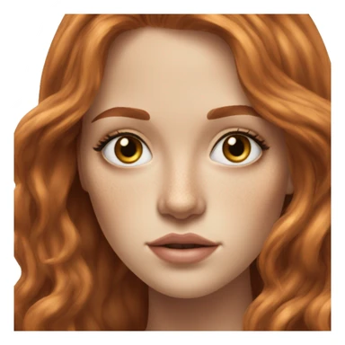 white youfg woman central heterochromia eyes small noe redhead long hair layers freckles brown lipstikck realistick sticker