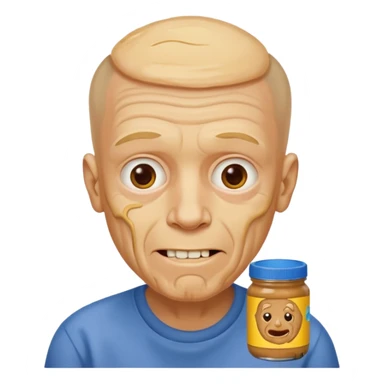 White man, barely any hair, lots and lots of wrinkles, bad yellow teeth, and peanut butter. Cerebral palsy sticker