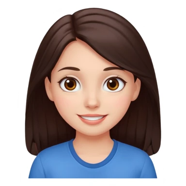 An emoji ios 18 featuring a girl with dark brown long hair, brown big eyes, light pinkish skin, red cheeks,  sticker