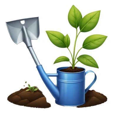 An icon featuring a shovel, a plant symbolizing agronomy. The design includes crops, a field, and a watering can, representing the science of soil management, crop production, and sustainable farming. Transparent background highlights agricultural research and growth. sticker