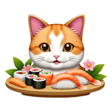 happy cat with flowers and sushi sticker