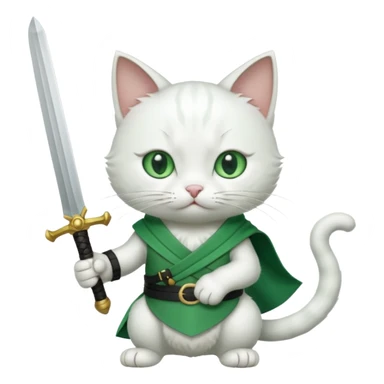 un gato blanco con reeferencia a rororoa zoro "una espada en cada mano y una en la boca" sticker