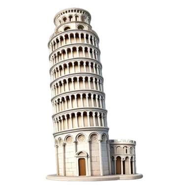Cinematic Realistic Leaning Tower of Pisa Landmark Emoji, showcasing the iconic medieval tower with intricate stonework rendered with dynamic lighting and detailed textures. sticker