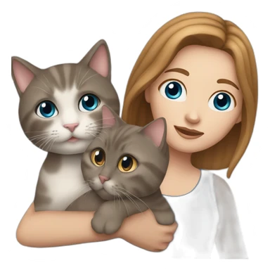 white girl with brown hair blue eyes holding 2 cats sticker