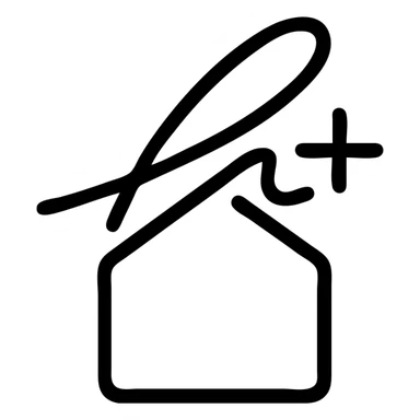 house outline where the roof is drawn as a flowing signature, with a plus sign integrated, modern and clean sticker