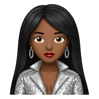 Chilli from TLC with dark skin, long black hair, silver outfit sticker