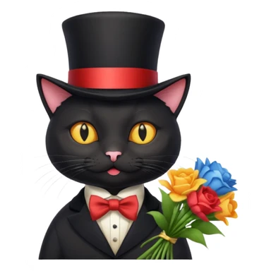 black cat silly with a bouquet gentleman sticker