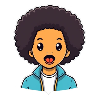 White man with Afro sticking his tongue out sticker