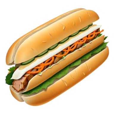 traditional banh mi with char grilled pork


    Very crusty baguette

    Mayo 

    Pickled carrot 

    Cucumber, coriander/cilantro, green onion, chilli 
 sticker