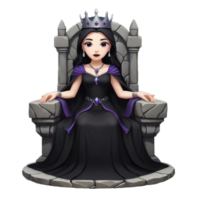Dark queen seated on stone throne, relaxed dominance, heavy shadows, cold sticker