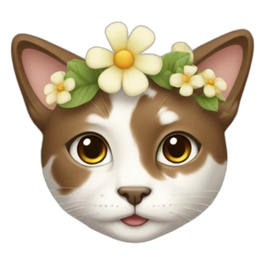 A while and cream cat with short wavy brown hair and spring flowers on its hair sticker