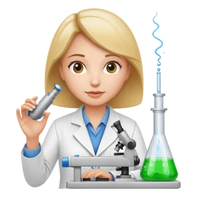 a woman scientist in a lab coat, presenting laboratory equipment, modern technology vibe sticker