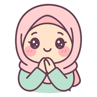 kawaii style cartoon girl with hijab, blushing, happy sticker