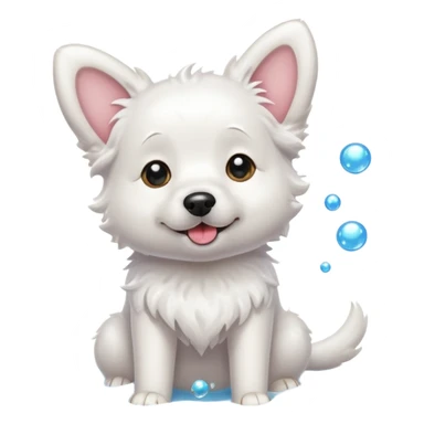 white dog with soap bubbles sticker