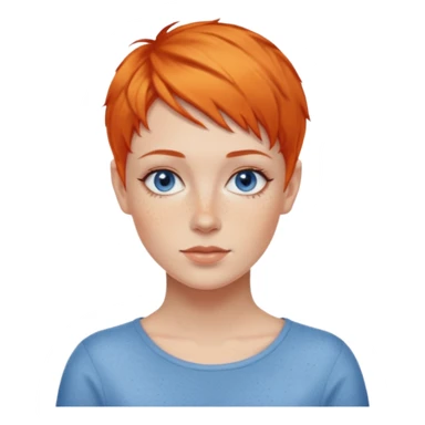 27 year old white woman, orange hair, pixie cut, blue eyes sticker