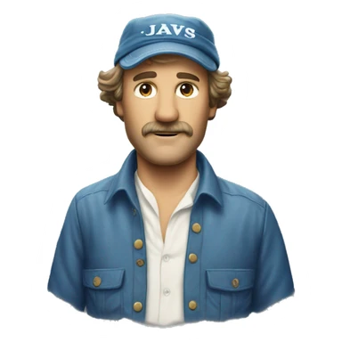 Quint from the movie Jaws, in the clothes he wore in the movie, blue aged bandana on head sticker