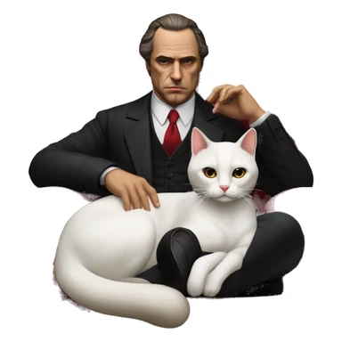 don corleone as a woman as a mafia boss sitting on a red chair petting a white cat on his lap sticker
