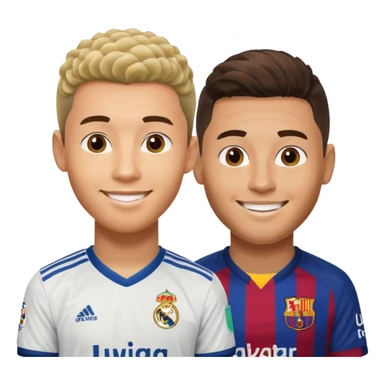 Prime noodle hair ronaldo and prime 2012 messi Smiling in one Photo and make it realistic Ronaldo wearing Number 7 With Madrid and Messi wearing number 10 with barca  sticker