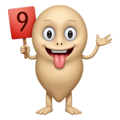 A school that has the number 9 on top of it's eyes holding a sign with the number 9 on the sign with a mouth sticking out his tongue with legs and arms with him being happy full of joy sticker