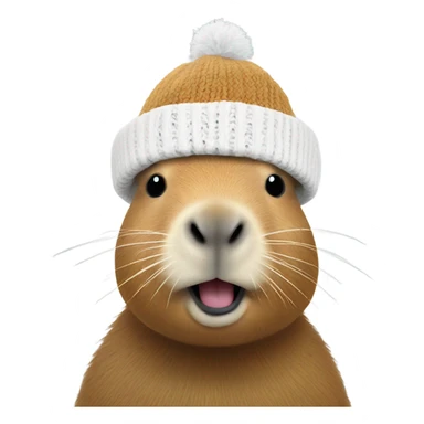 Capybara in a white knitted hat sticker