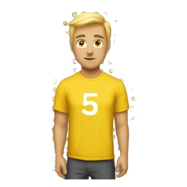 a man with blonde hair and he wear a yellow res t-shirt and the t-shirt has 53 number on its back sticker