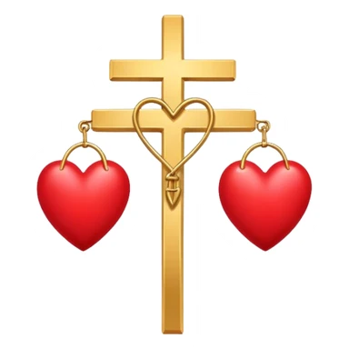 Two red  hearts connected by a simple gold cross  sticker