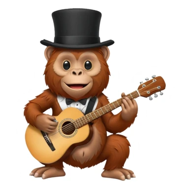 orangutan playing the guitar while wearing a top hat sticker