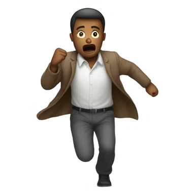 A PERSON RUNNING WITH A WORRIED EXPRESION AND A HAND IN THE AIR TRYING TO GRAB SOMETHING sticker