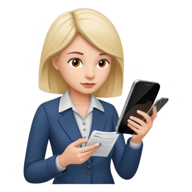 same woman but leaving documents and using the phone sticker