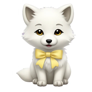 baby arctic fox with a pastel yellow collar and bow sticker