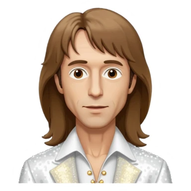 Robin Gibb from Bee Gees with long brown hair, white sequin outfit  sticker