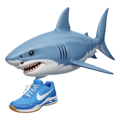 shark on a beach wearing blue Nike tennis shoes sticker