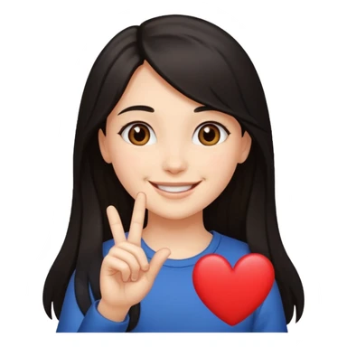 girl with dark long hair finger heart sticker
