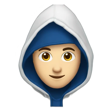 White Young Adult Developer with a dark blue hood behind his computer and focus on his code  sticker