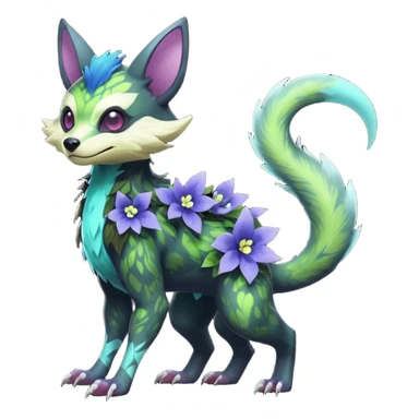 Realistic Sharp swampy mossy elemental ivy floral detailed Colorful translucent luminescent glowing Trico-Noibat-batty-Sergal-Furret-Ferret-Wolverine-Vernid-furry-fursona-fusion-Fakemon-animal-hybrid-creature, full body sticker