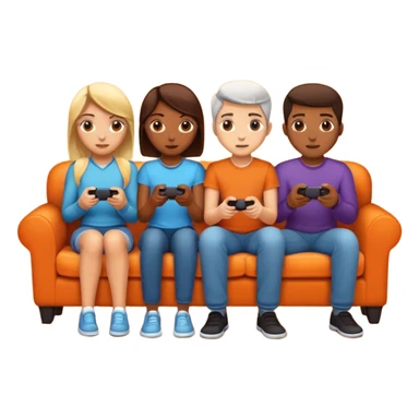 group of friends on couch playing a game couch should be dark orange sticker