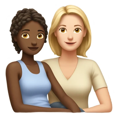 White mom with brown daughter relaxing  sticker