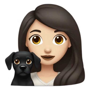 White women with long dark brown hair and long eyelashes dark brown eyes and thick dark brown eyebrows and black dog sticker