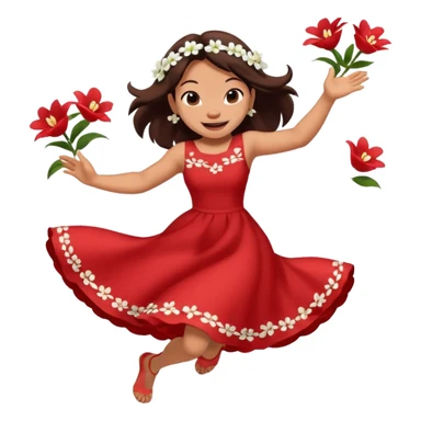 Lilo from Lilo & Stitch, in a red dress with white flowers, jumping with joy sticker