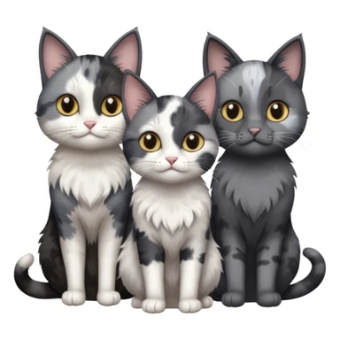 3 different coloured small cats including a dark grey and white, and a patchy calico and a completely solid dark grey with only white paws sticker
