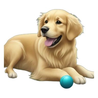 A golden retriever named Enzo playing with ball sticker
