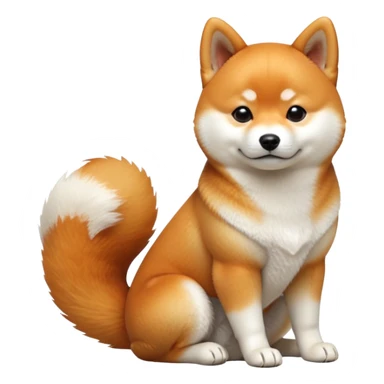 cinematic-[shiba inu]-realistic-full-body-sitting-emoji,-tail-resting-loosely-beside-its-paws,-head-tilted-dramatically, -fluffy-[orange white]-fur,-simplified-yet-realistic-focused-features,-highly-detailed,-glowing-with-an-almost-sarcastic-glow sticker