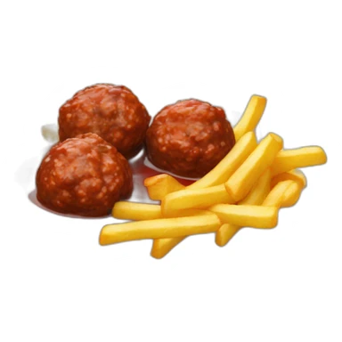 meatballs brown sauce and fries in dish sticker